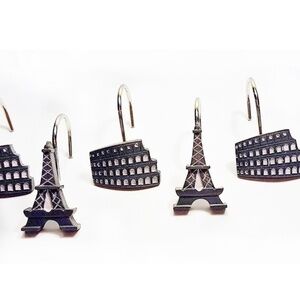 Paris Eiffel Tower Shower Curtain Hooks Parisian French Decor Set of 12